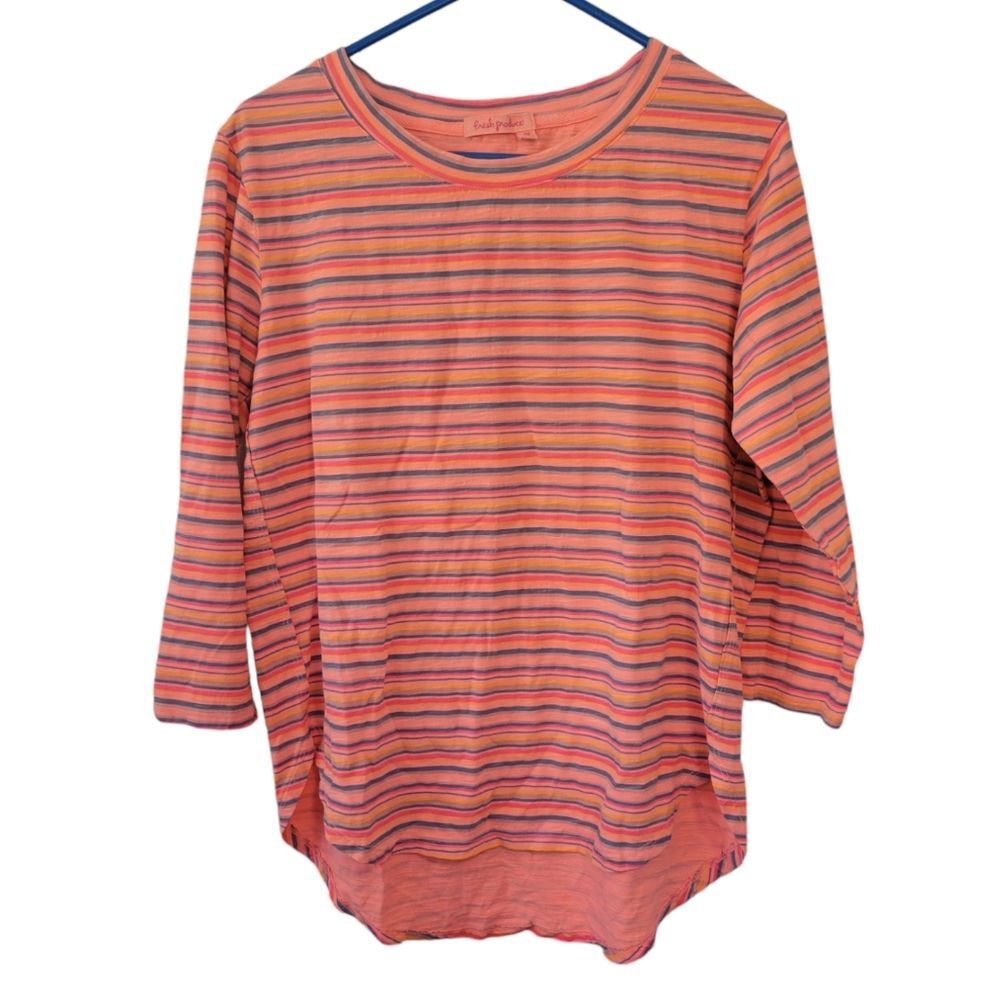 Fresh Produce Neon Orange Stripe 3/4 Sleeve T-Shirt Size Small